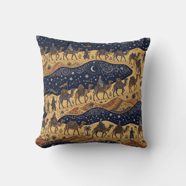 Desert Camel Caravan Seamless Pattern Pillow (Front)