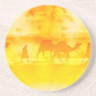 Desert Camel Caravan Sunburst Sandstone Coaster