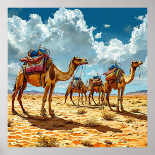 🐪 Desert Camel Caravan Sunset Sahara Journey Poster