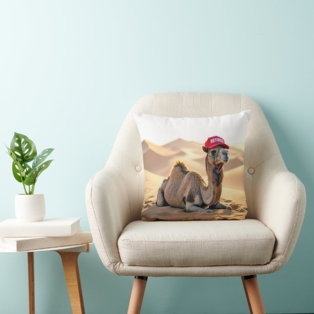 Desert Camel Wearing a Red Retired Cap Cushion (Chair)