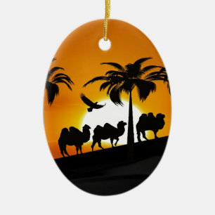 Desert Camels at sunset Ceramic Ornament