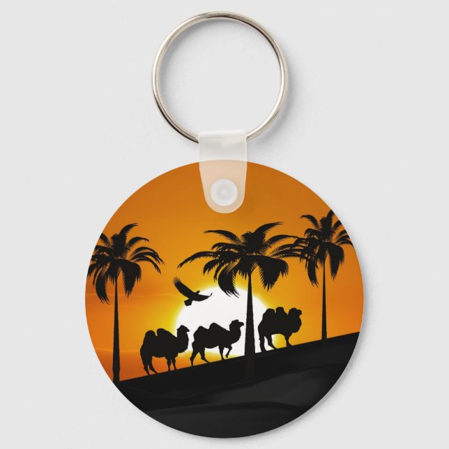 Desert Camels at sunset Key Ring (Front)