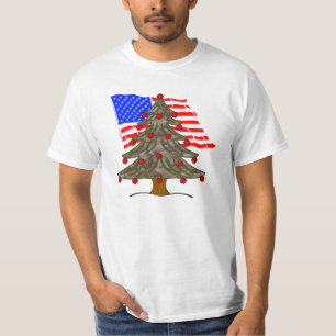Desert Camo Christmas Tree With American Flag T-Shirt