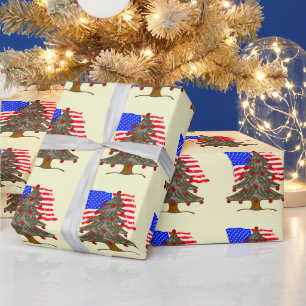 Desert Camouflage Christmas Tree w/American Flag Wrapping Paper