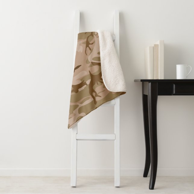Desert Camouflage Pattern, Military Pattern, Army Sherpa Blanket (In Situ)