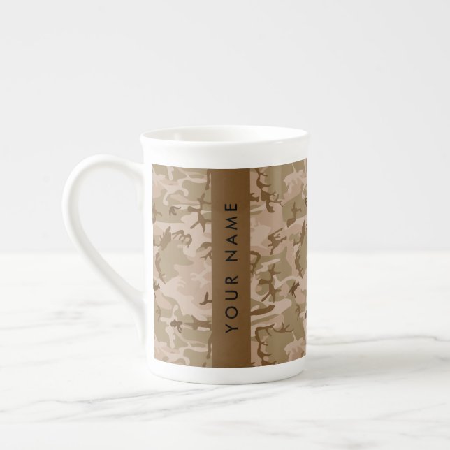 Desert Camouflage Pattern, Your name, Personalise Bone China Mug (Left)