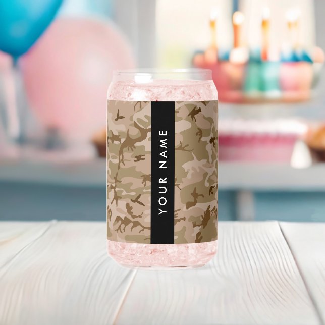 Desert Camouflage Pattern, Your name, Personalise Can Glass (Insitu (Baby Shower))