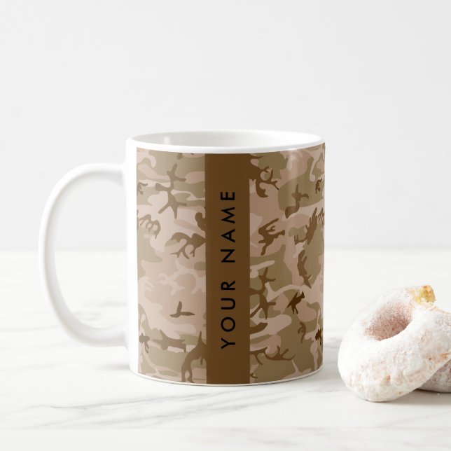 Desert Camouflage Pattern, Your name, Personalise Coffee Mug (With Donut)