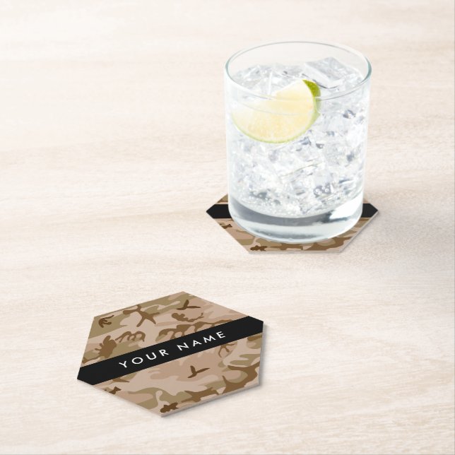 Desert Camouflage Pattern, Your name, Personalise Paper Coaster (Insitu)