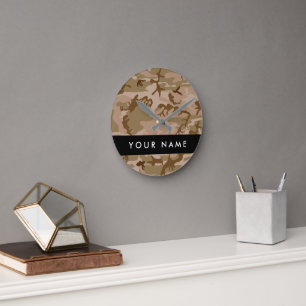 Desert Camouflage Pattern, Your name, Personalise Round Clock