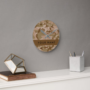 Desert Camouflage Pattern, Your name, Personalise Round Clock