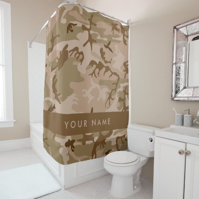 Desert Camouflage Pattern, Your name, Personalise Shower Curtain (In Situ)