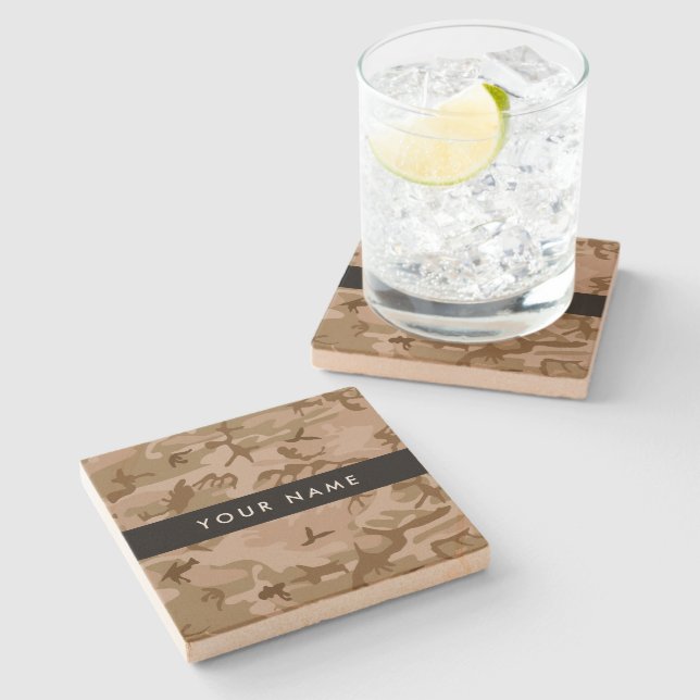 Desert Camouflage Pattern, Your name, Personalise Stone Coaster (Side)