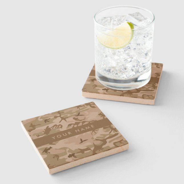 Desert Camouflage Pattern, Your name, Personalise Stone Coaster (Side)