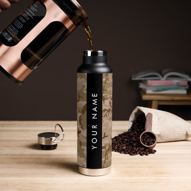 Desert Camouflage Pattern, Your name, Personalise Water Bottle (Coffee)