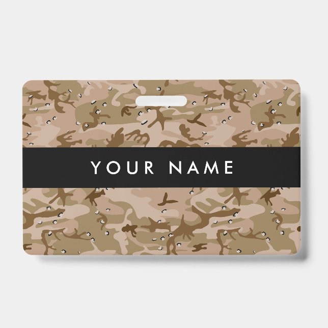 Desert Camouflage Pebbles, Military, Army ID Badge (Front)
