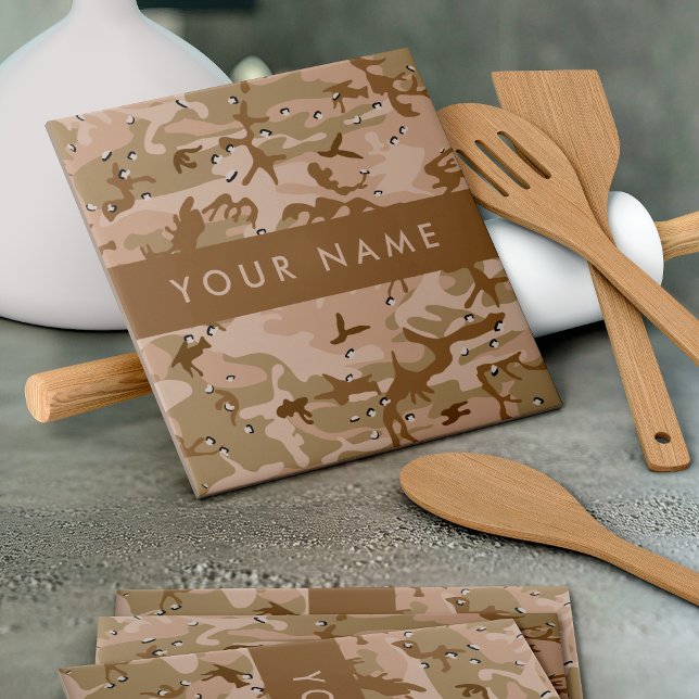 Desert Camouflage Pebbles, Your name, Personalise Ceramic Tile (Creator Uploaded)
