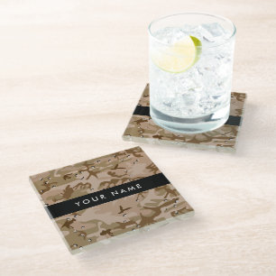 Desert Camouflage Pebbles, Your name, Personalise Glass Coaster