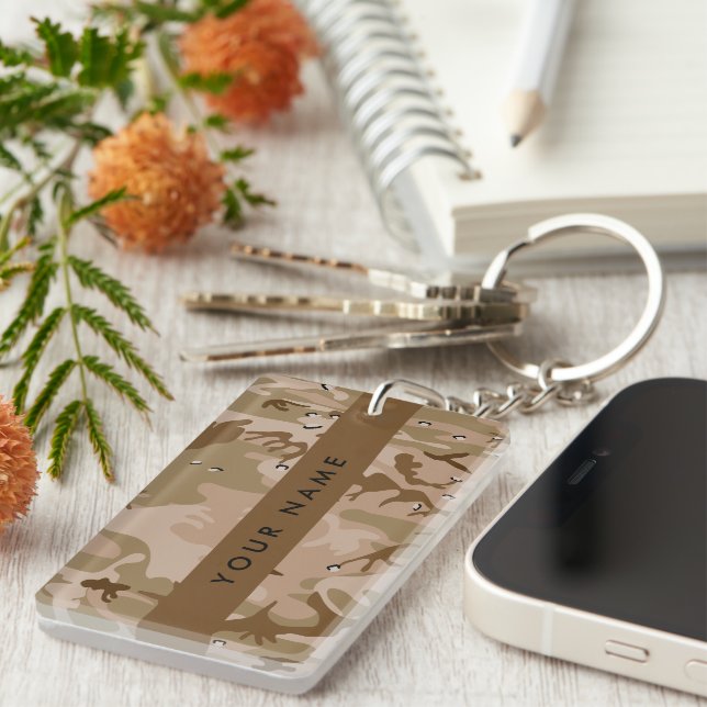 Desert Camouflage Pebbles, Your name, Personalise Key Ring (Front Right)