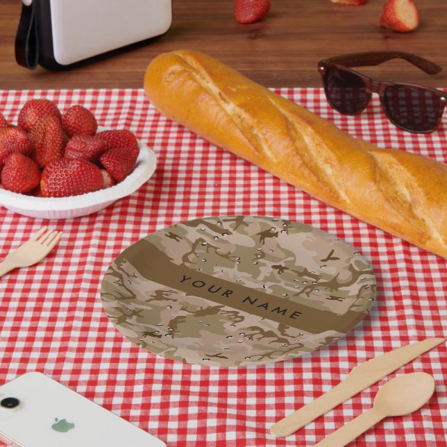Desert Camouflage Pebbles, Your name, Personalise Paper Plate (Picnic)