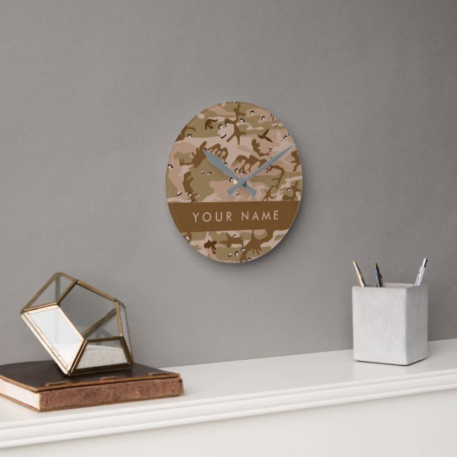 Desert Camouflage Pebbles, Your name, Personalise Round Clock (Office)