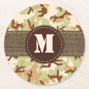Desert camouflage round paper coaster