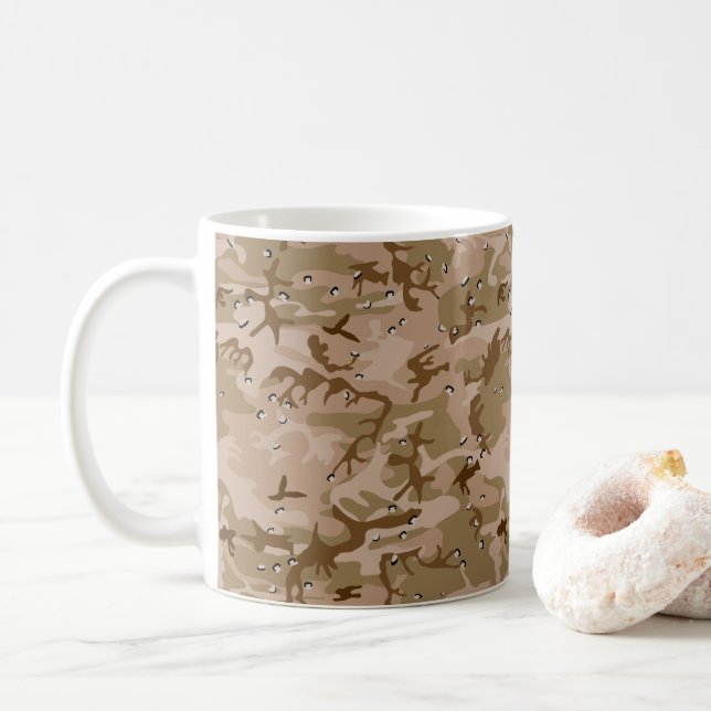 Desert Camouflage With Pebbles, Military, Army Coffee Mug (With Donut)