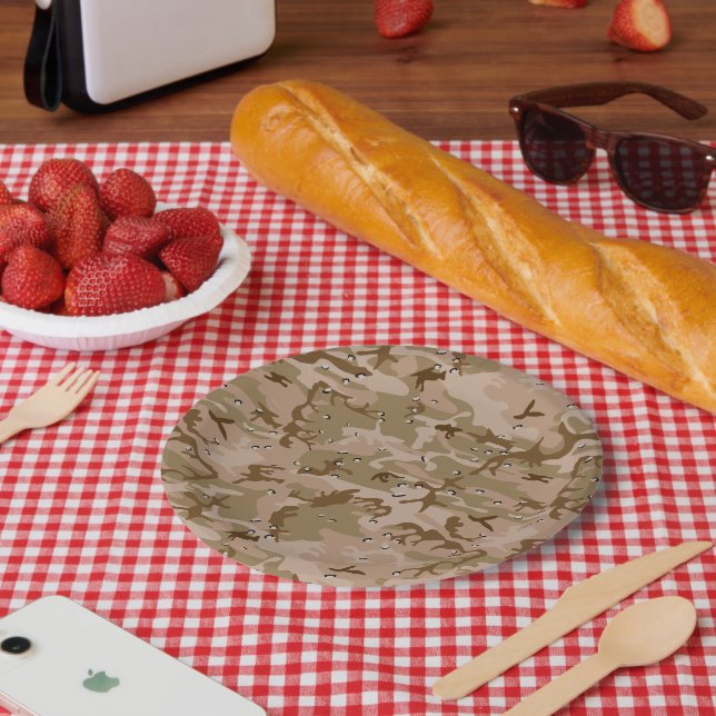 Desert Camouflage With Pebbles, Military, Army Paper Plate (Picnic)