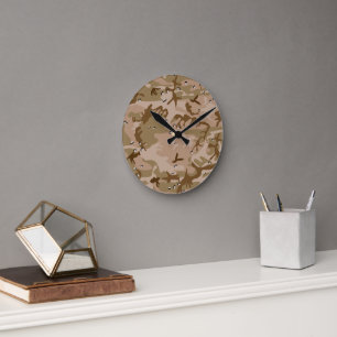 Desert Camouflage With Pebbles, Military, Army Round Clock