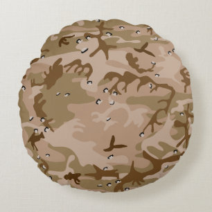 Desert Camouflage With Pebbles, Military, Army Round Cushion