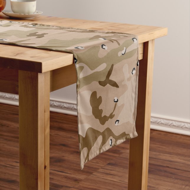 Desert Camouflage With Pebbles, Military, Army Short Table Runner (In Situ)