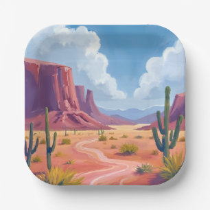 Desert Canyon Cactus Nature Landscape Paper Plate