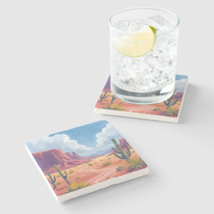 Desert Canyon   Cactus Nature Landscape Stone Coaster