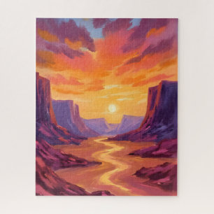 Desert Canyon Sunset Yellow Painting Jigsaw Puzzle