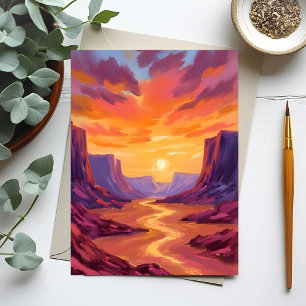 Desert Canyon Sunset   Yellow Painting Postcard
