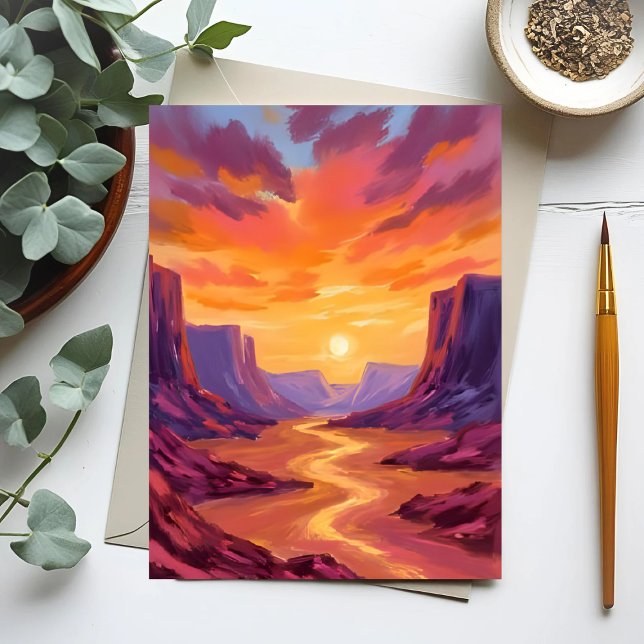 Desert Canyon Sunset | Yellow Painting Postcard (Creator Uploaded)