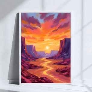 Desert Canyon Sunset Yellow Painting Poster