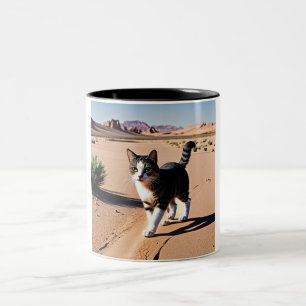 Desert Cat Wanderer: A Two-Tone Ceramic Mug