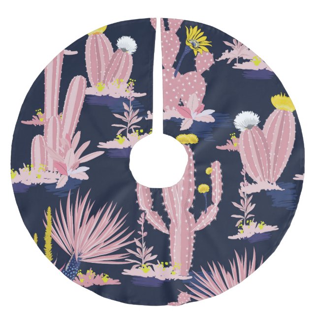 Desert Chic: Pastel Cactus Bloom Brushed Polyester Tree Skirt (Front)