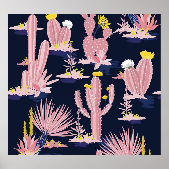 Desert Chic: Pastel Cactus Bloom Poster (Front)