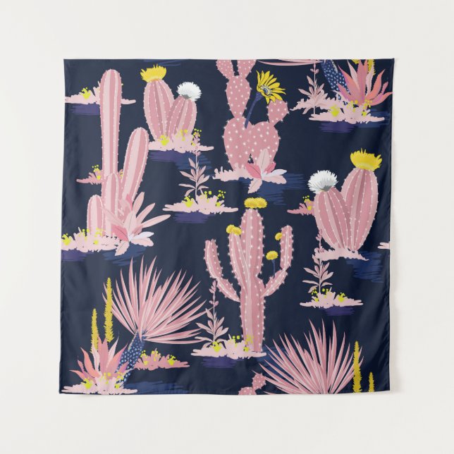 Desert Chic: Pastel Cactus Bloom Tapestry (Front)