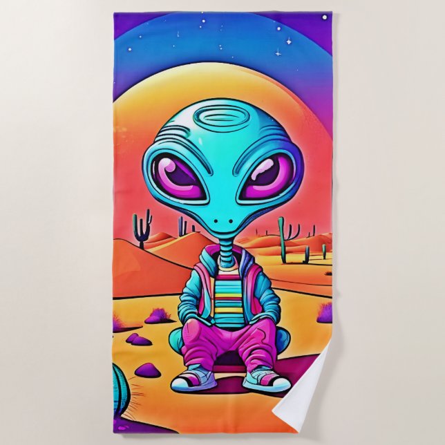 Desert Chillin' Alien Art Beach Towel (Front)