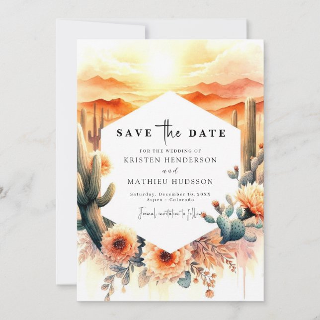 Desert Classic Cactus Wedding Save The Date (Front)