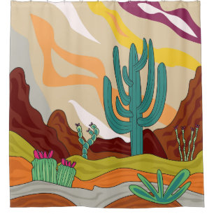 Desert climate, retro style, abstract cactus shower curtain