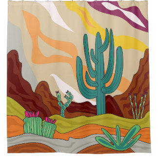 Desert climate, retro style, abstract cactus shower curtain