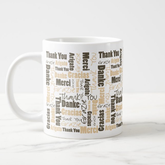 Desert Colour Multilingual Thank You Word Cloud Mu Large Coffee Mug (Left)
