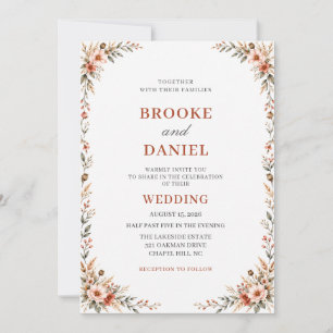 Desert Coral Clay Wildflower Frame Wedding Invitation