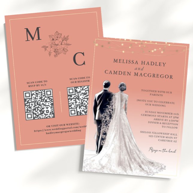 Desert Coral Elegant Modern QR Code Wedding Invitation (Creator Uploaded)