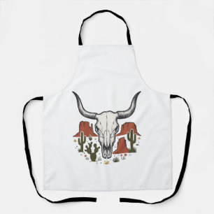 Desert Cow Skull Vintage Southwest Cactus Art Apron