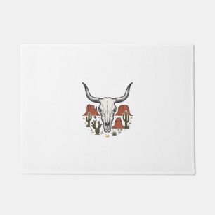 Desert Cow Skull Vintage Southwest Cactus Art Doormat